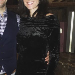 Bcbg off the shoulder black velvet dress
